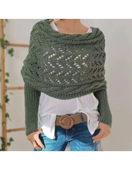 [Special Offers] Autumn and winter Meilun shawl knitted with a high-end feel, hollowed out and elongated double sleeves, draped over women's shoulders