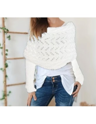 [Special Offers] Autumn and winter Meilun shawl knitted with a high-end feel, hollowed out and elongated double sleeves, draped over women's shoulders