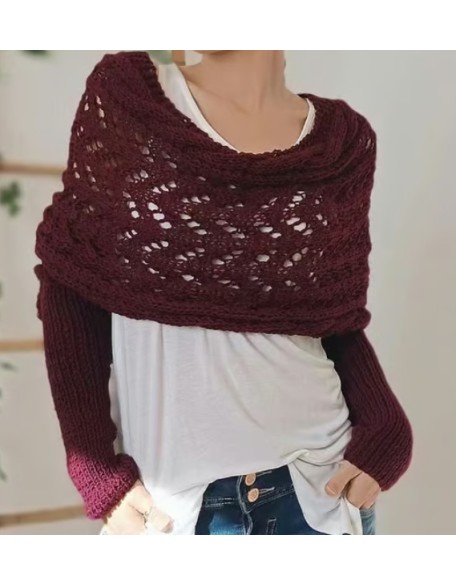 [Special Offers] Autumn and winter Meilun shawl knitted with a high-end feel, hollowed out and elongated double sleeves, draped over women's shoulders