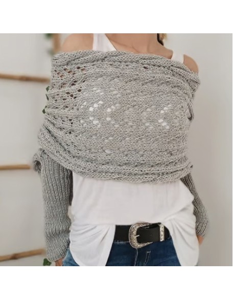 [Special Offers] Autumn and winter Meilun shawl knitted with a high-end feel, hollowed out and elongated double sleeves, draped over women's shoulders