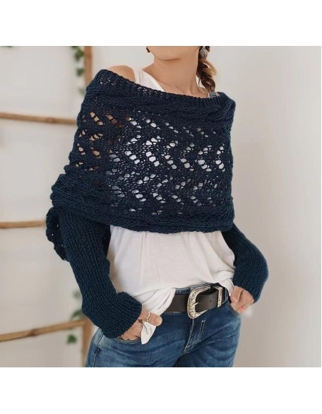 [Special Offers] Autumn and winter Meilun shawl knitted with a high-end feel, hollowed out and elongated double sleeves, draped over women's shoulders