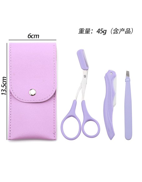 Three-piece portable folding safety eyebrow comb scissors bevel beauty tool eyebrow trimmer eyebrow clip set