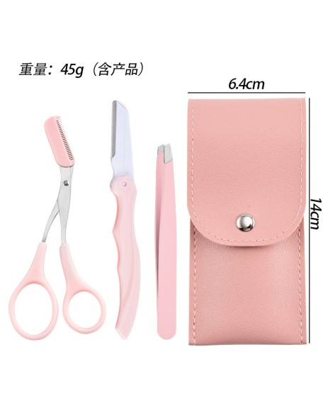 Three-piece portable folding safety eyebrow comb scissors bevel beauty tool eyebrow trimmer eyebrow clip set