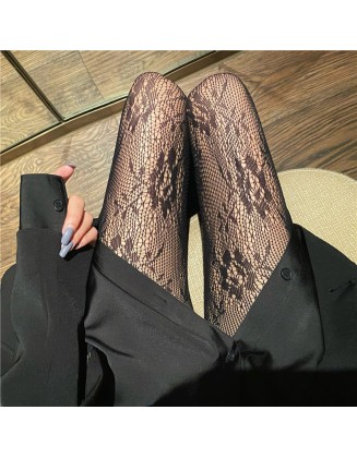 Spider web hollowed out pure white stockings sexy black silk