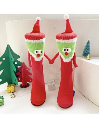 Big red magnetic Christmas hand socks female couple New Year long tube cotton