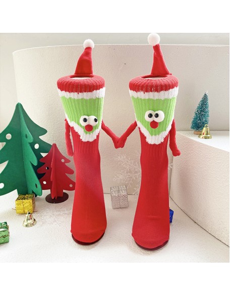 Big red magnetic Christmas hand socks female couple New Year long tube cotton