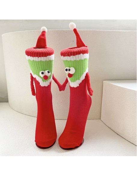 Big red magnetic Christmas hand socks female couple New Year long tube cotton