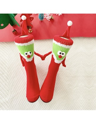 Big red magnetic Christmas hand socks female couple New Year long tube cotton