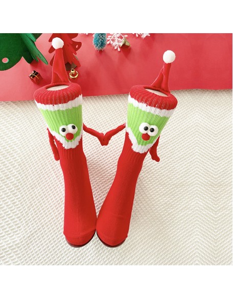 Big red magnetic Christmas hand socks female couple New Year long tube cotton