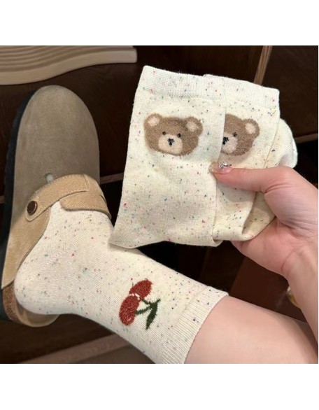 Autumn and winter cartoon flocking socks cute college style