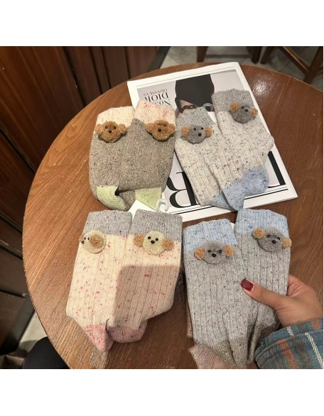 New wool warm padded Teddy dog doll socks in autumn and winter