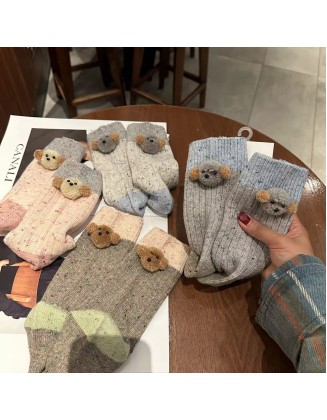 New wool warm padded Teddy dog doll socks in autumn and winter