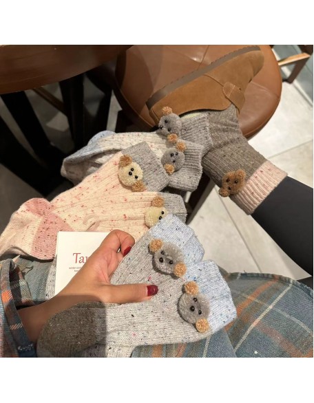 New wool warm padded Teddy dog doll socks in autumn and winter