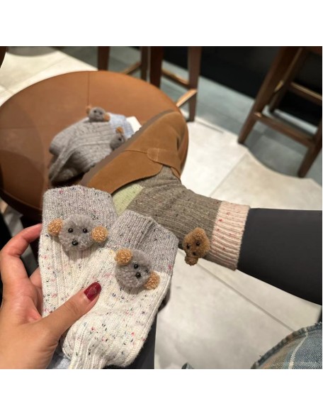 New wool warm padded Teddy dog doll socks in autumn and winter