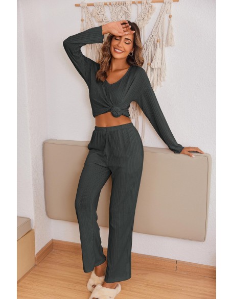 Autumn and winter women's homewear suit long-sleeved long pants two-piece set of ribbed warm home