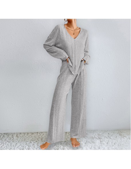 Autumn and winter women's homewear suit long-sleeved long pants two-piece set of ribbed warm home