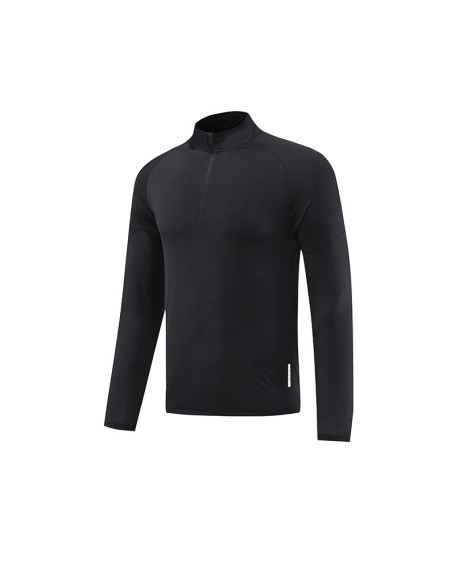 Men's long sleeved quick drying clothes, outdoor fitness training clothes, high elasticity semi open zipper sports T-shirt, running shirt