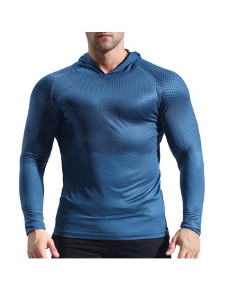 Running, bodybuilding, sweating and quick drying clothes, tight fitting long sleeved hooded fitness suit for men