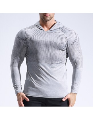 Running, bodybuilding, sweating and quick drying clothes, tight fitting long sleeved hooded fitness suit for men