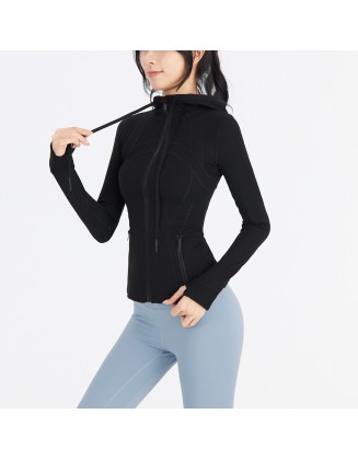 Autumn/Winter Yoga Suit Women's Hooded Jacket Sports Quick Drying Coat Slim Fit Long sleeved Sports Suit Top Equipment Fitness Suit