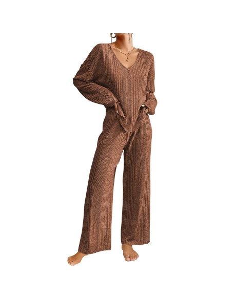 Autumn and winter women's homewear suit long-sleeved long pants two-piece set of ribbed warm home