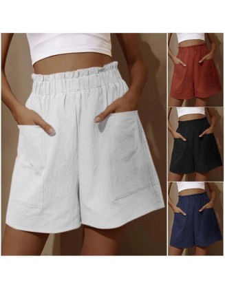 2024 New Women's Cotton and Linen Pod High Waist Shorts Fashion Wide Leg Casual Shorts