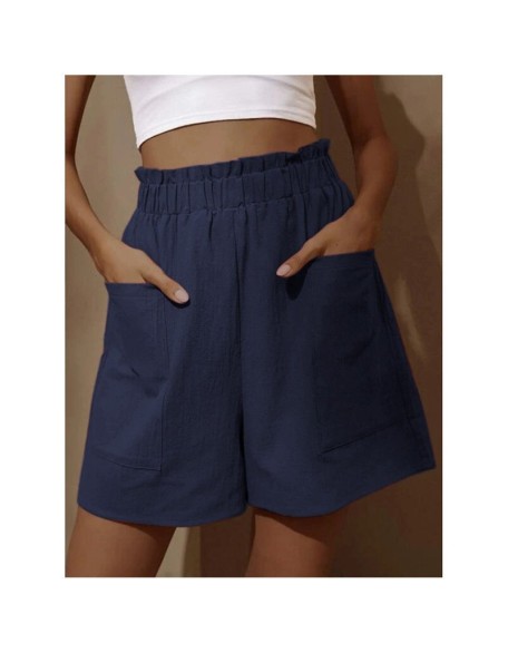 2024 New Women's Cotton and Linen Pod High Waist Shorts Fashion Wide Leg Casual Shorts