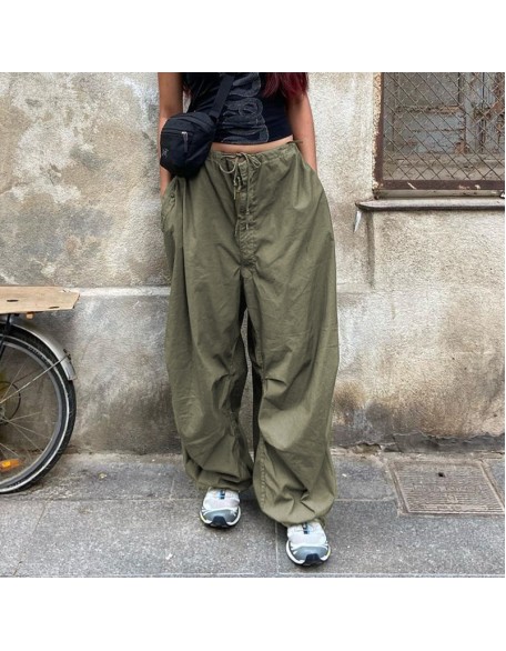 New European and American Spicy Girl Workwear Elastic Strap Drawstring Fashion Low Waist Wide Leg Casual Pants