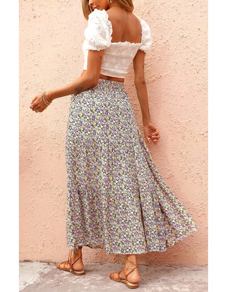 2024 New Floral High Waist A-Line Pleated Chiffon Half-Body Skirt