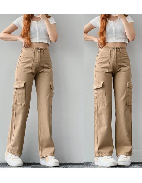 2024 new versatile casual pants mid-waist three-dimensional pockets pants waisted workers Dress Pants