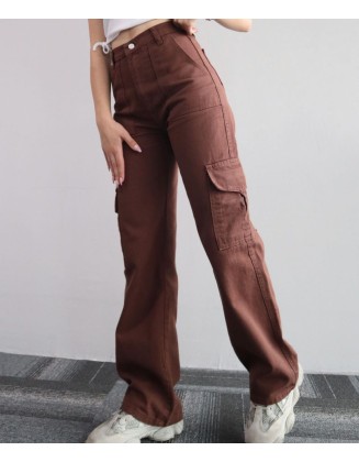 2024 new versatile casual pants mid-waist three-dimensional pockets pants waisted workers Dress Pants