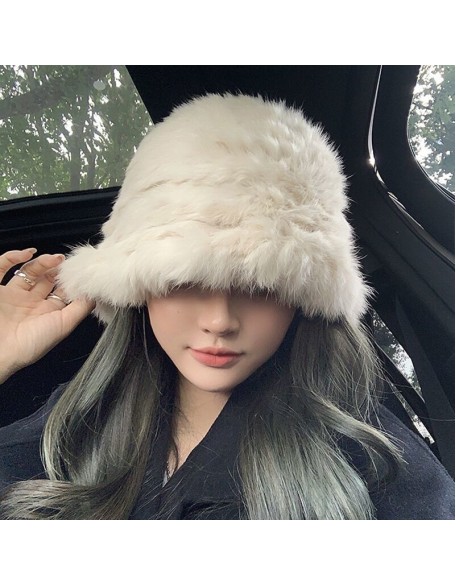 Plush cap female fall and winter new warm rabbit hair cap Japanese big head circumference furry hat