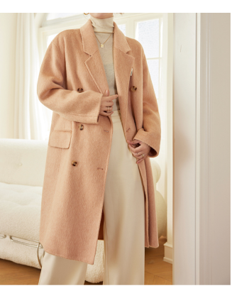 Autumn and winter high-end cocoon shaped double-sided woolen coat, women's simple temperament, long loose wool coat