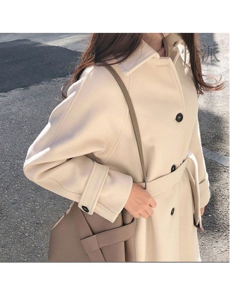 Cotton Thickened 2024 Winter Korean Edition Medium Length Loose and Slimming Woolen Coat Women's Autumn Woolen Coat