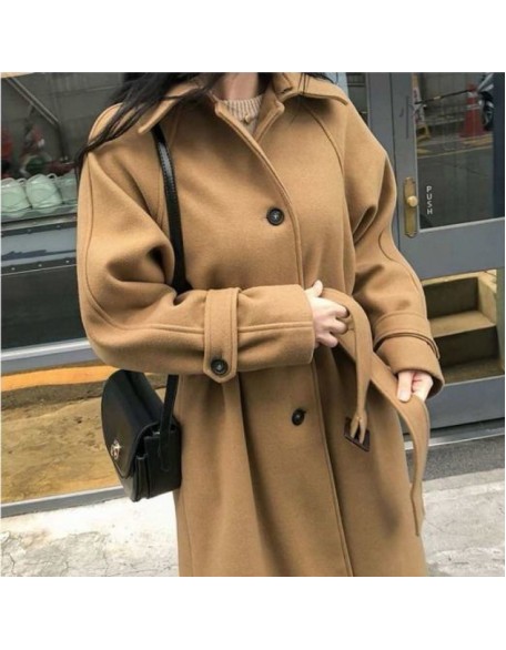 Cotton Thickened 2024 Winter Korean Edition Medium Length Loose and Slimming Woolen Coat Women's Autumn Woolen Coat