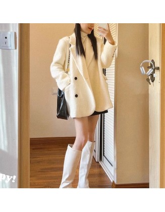 Fashionable and sophisticated suit jacket for women's autumn/winter 2023 mid length white woolen coat