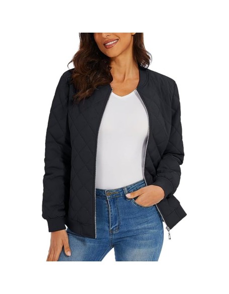 Jacket fashion solid color round neck long sleeve zipper casual commuter jacket women