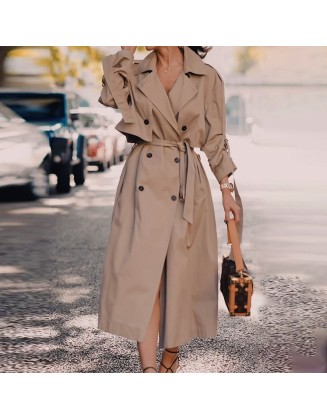 Autumn new loose waist slim British style long trench coat