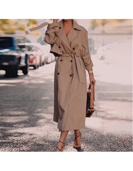 Autumn new loose waist slim British style long trench coat