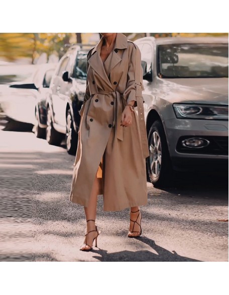 Autumn new loose waist slim British style long trench coat