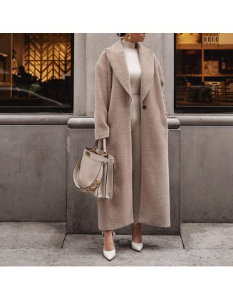 Warm coat in autumn and winter Long sleeve lapel women's plush coat women's coat