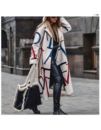 2024 Autumn/Winter New Women's Loose Size Printed Windbreaker Flip Collar Coat Coat for Women