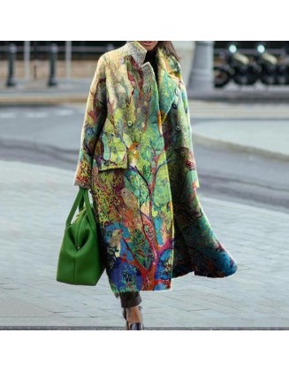 2024 Autumn/Winter New Women's Loose Size Printed Windbreaker Flip Collar Coat Coat for Women