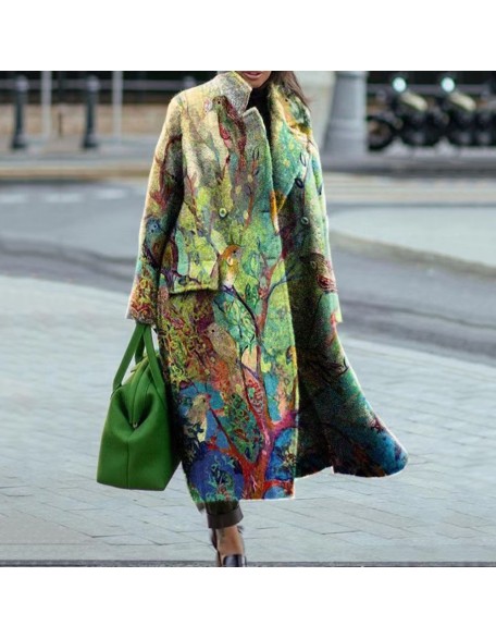 2024 Autumn/Winter New Women's Loose Size Printed Windbreaker Flip Collar Coat Coat for Women