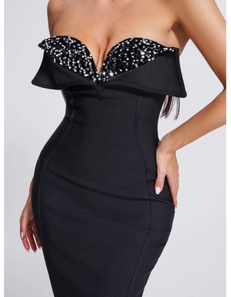 Hot New Bandage Dress Fashion Elegant Black Sequins Sheath Long Party Dresses