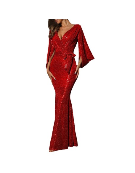 Spring/summer 2024 new dress sexy split color sequins long mop evening dress