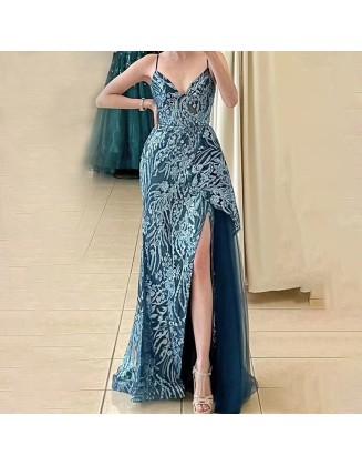 New three-dimensional positioning floral dress long banquet temperament slim slimming evening dress