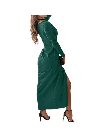 Sexy V-neck solid color long sleeve slit dress