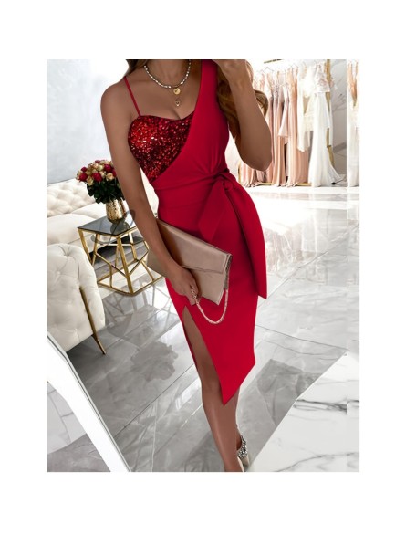 Fashion sexy slim sequins stitching bag hip dress dress woman