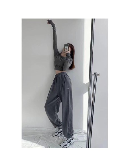 Loose sweatpants women's casual girdle pants autumn and winter gray high-waisted straight underpants